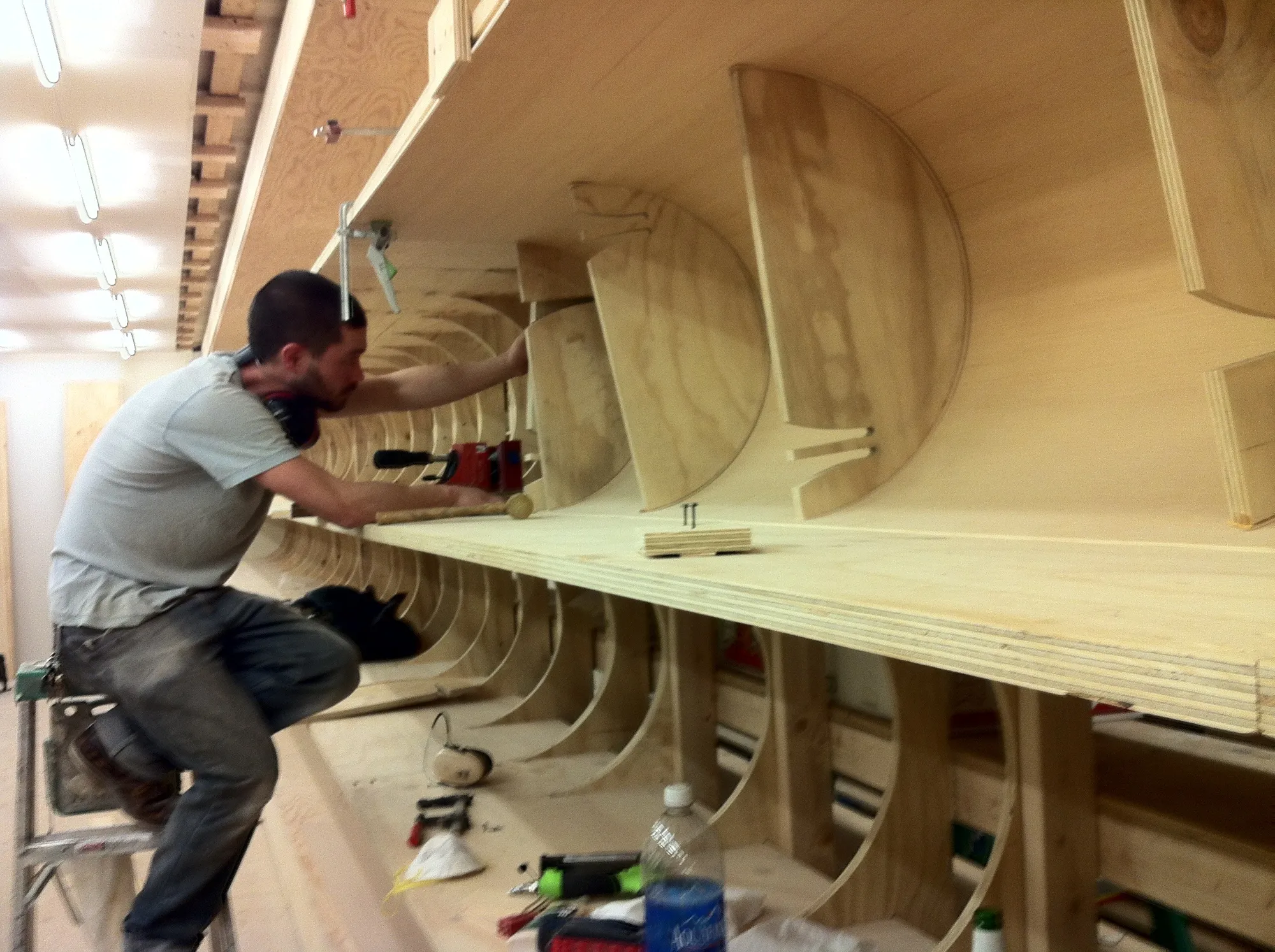Process shot of complicated retail display installation in Seattle